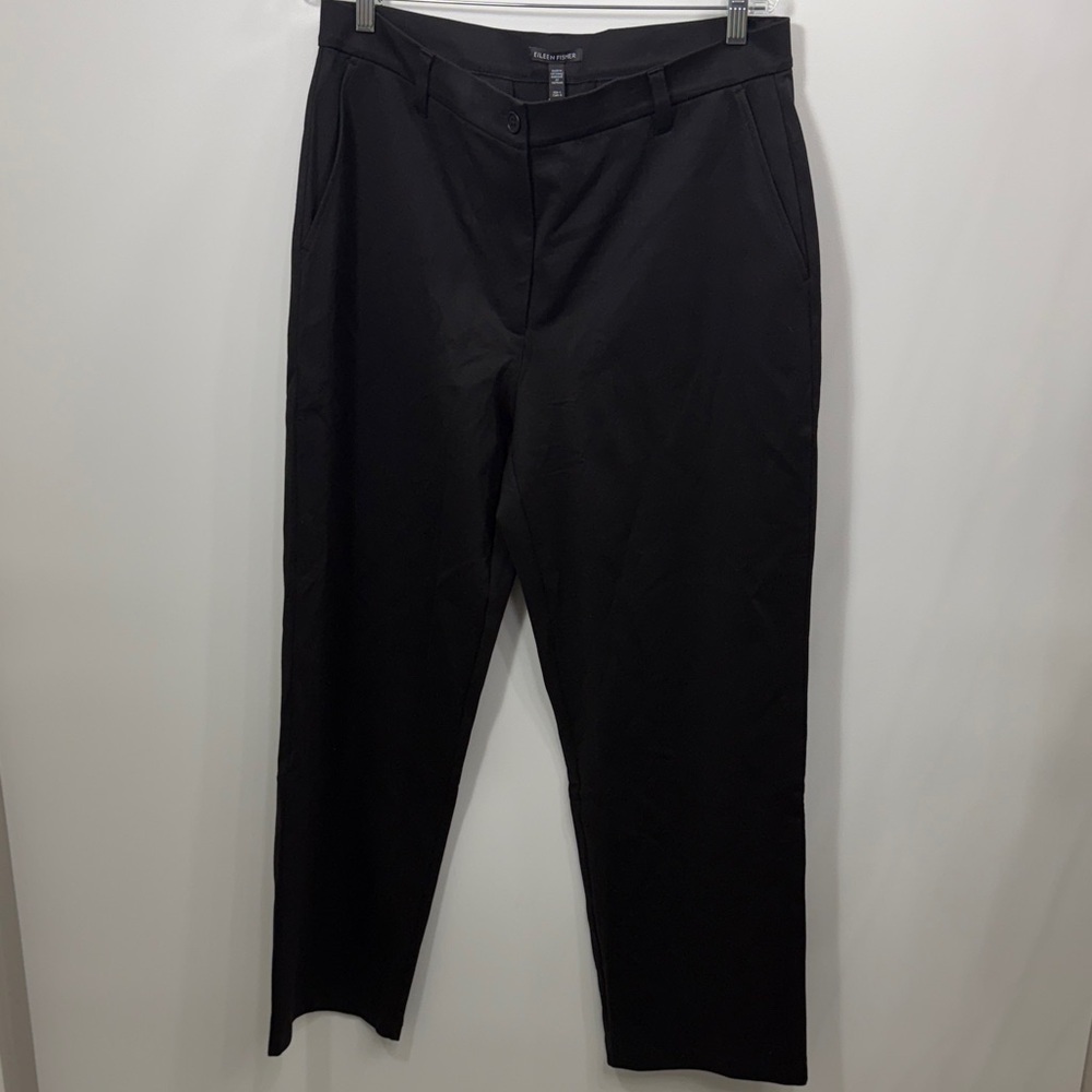 Eileen Fisher Washable Flex Ponte Straight Trouser Pants black size large. NWT.